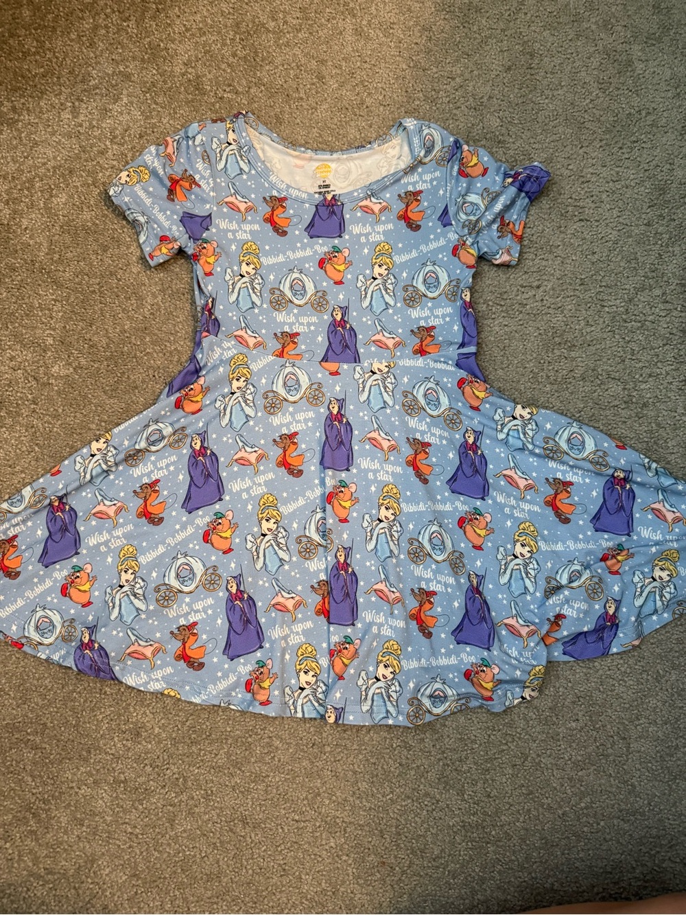 Bamboo Blue Girls' Casual Twirl Dress with Princess Print